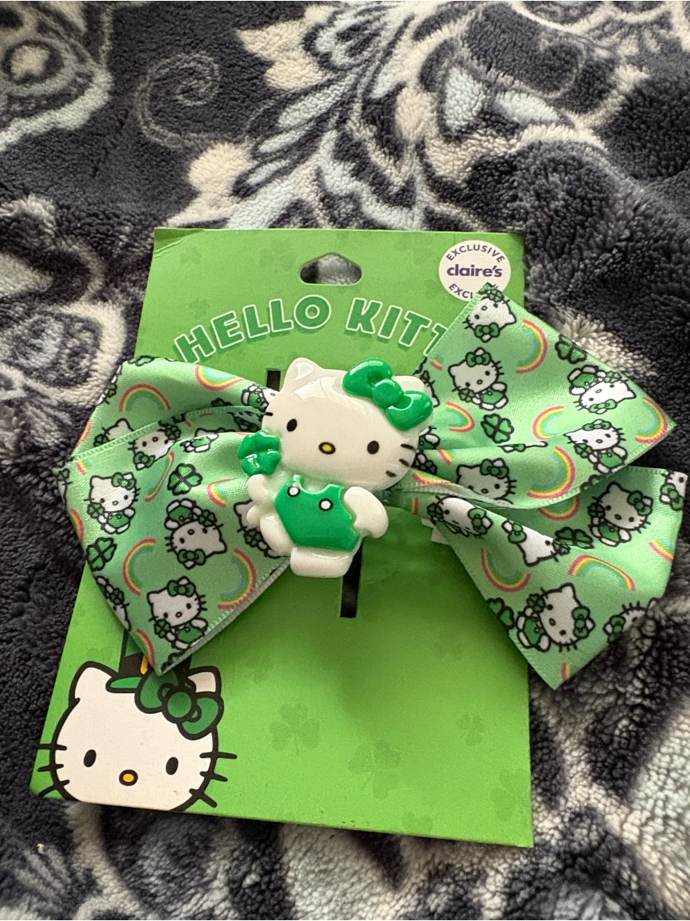Claire's Hello Kitty Green Printed Bow Hair Clip